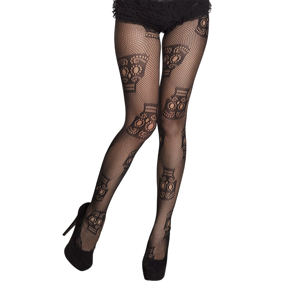Black Decorated Skull Tights