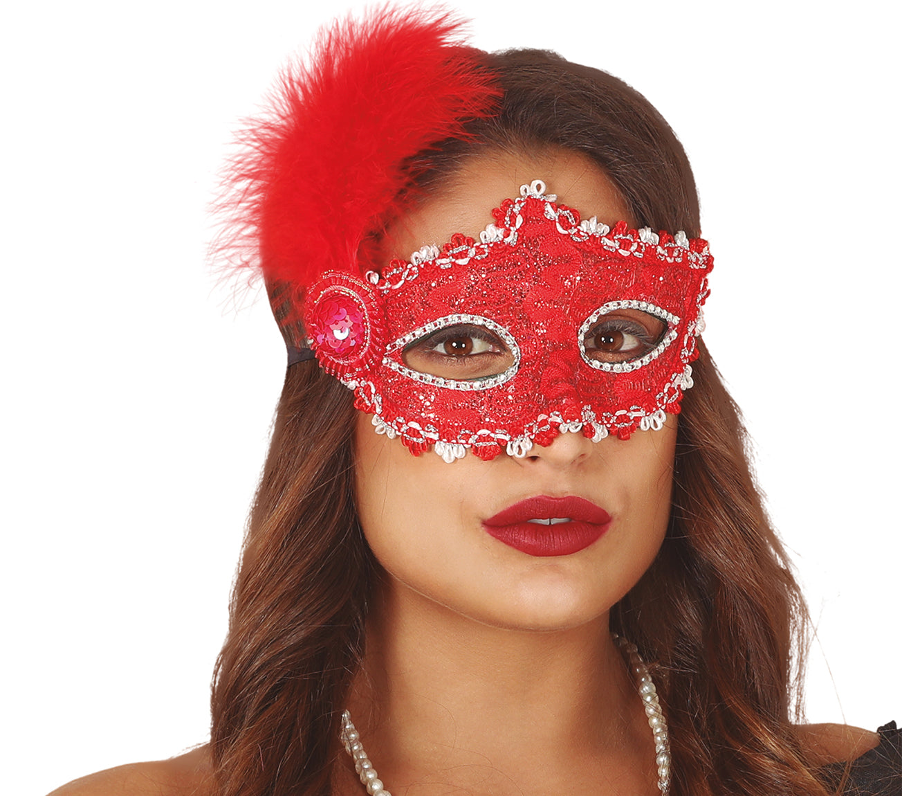 Red Masquerade Mask With Feather