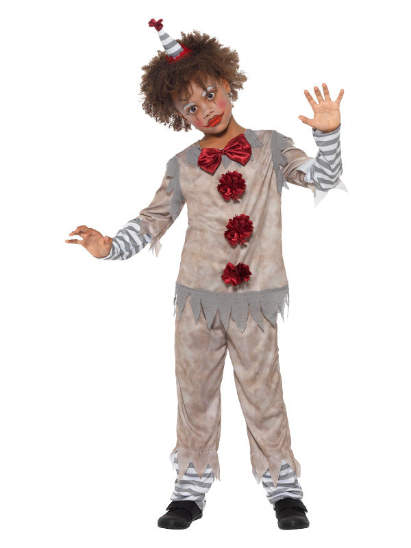 Vintage Clown Boy Costume Grey & Red