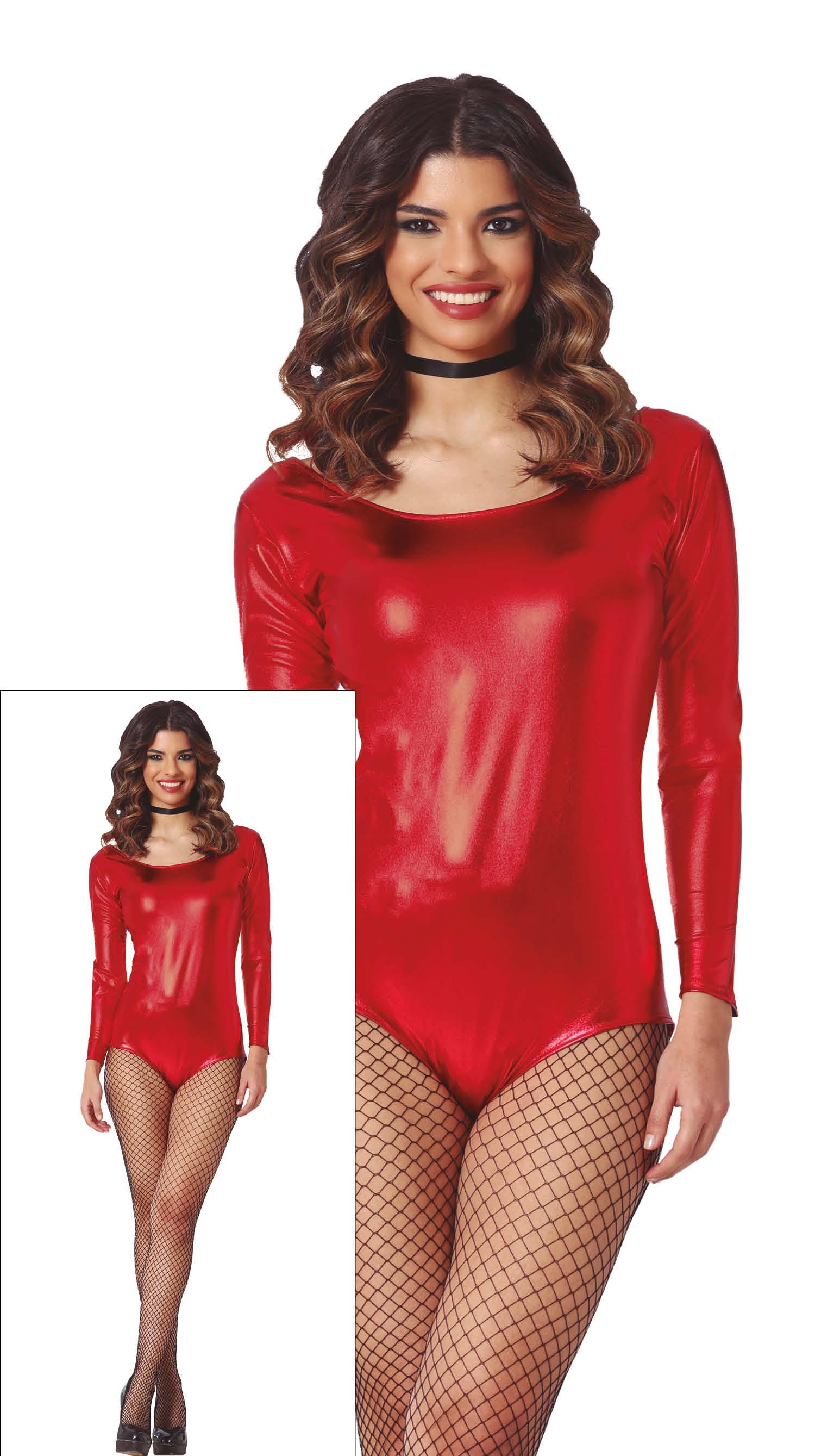 Long Sleeve Metal Red Leotard