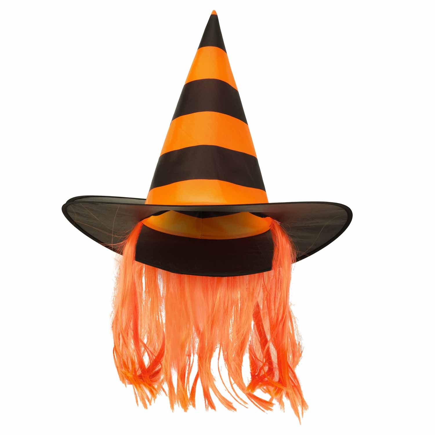 Striped Orange Witches Hat with Hair