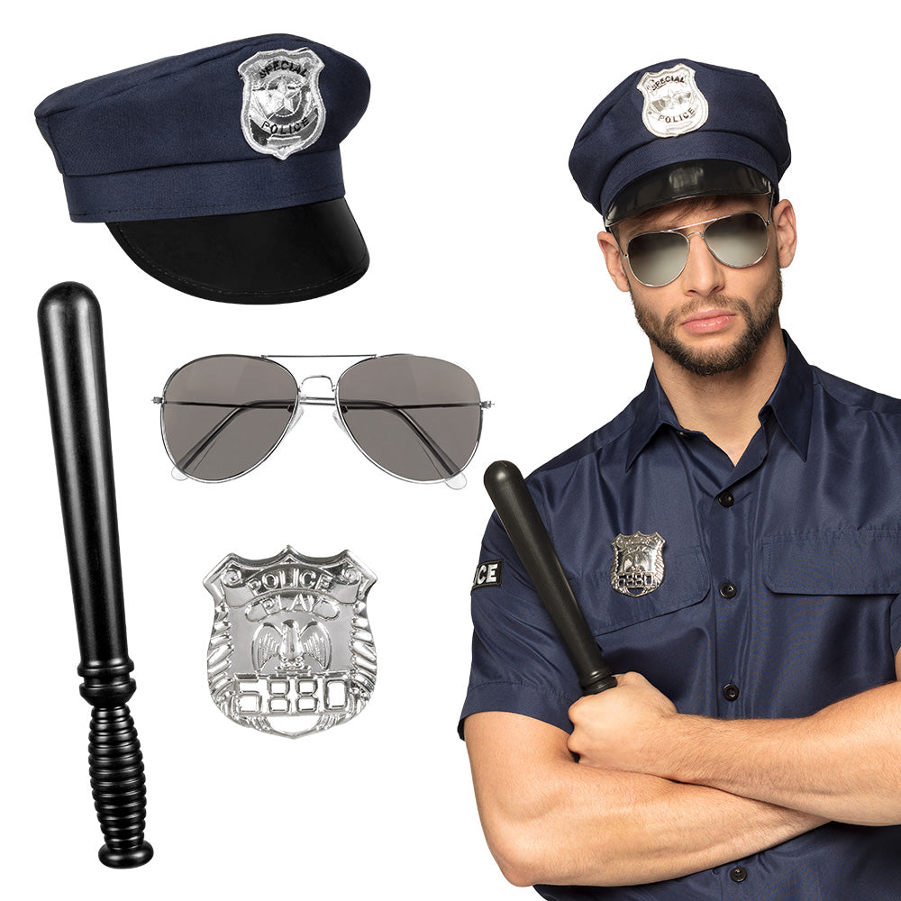 Police Set (Cap, Badge, Glasses and Baton)