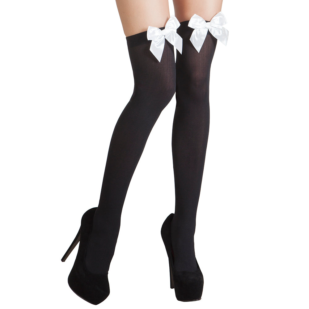 Black Thigh High Stockings with White Bow