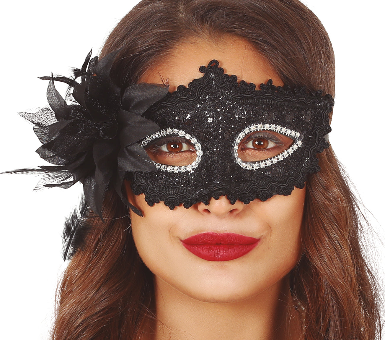 Black Masquerade Mask With Flower