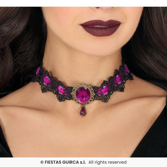 Lilac And Black Embroidered Choker