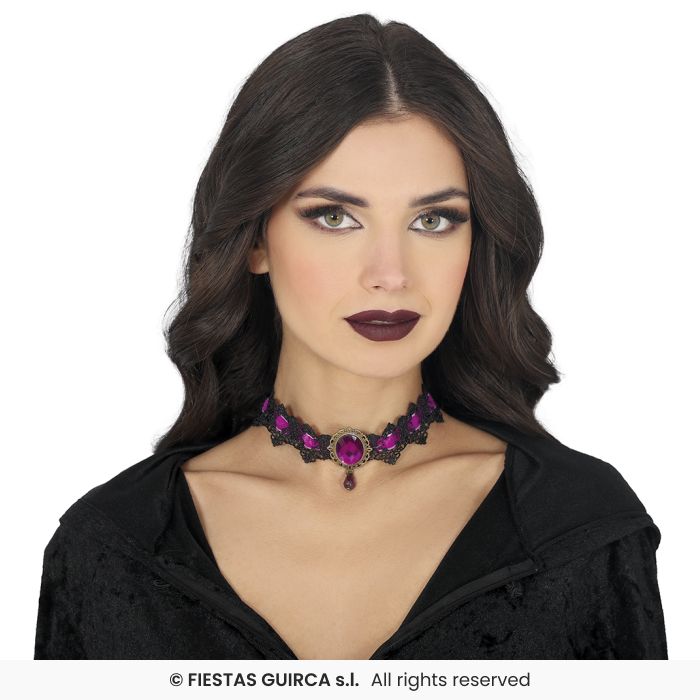 Lilac And Black Embroidered Choker