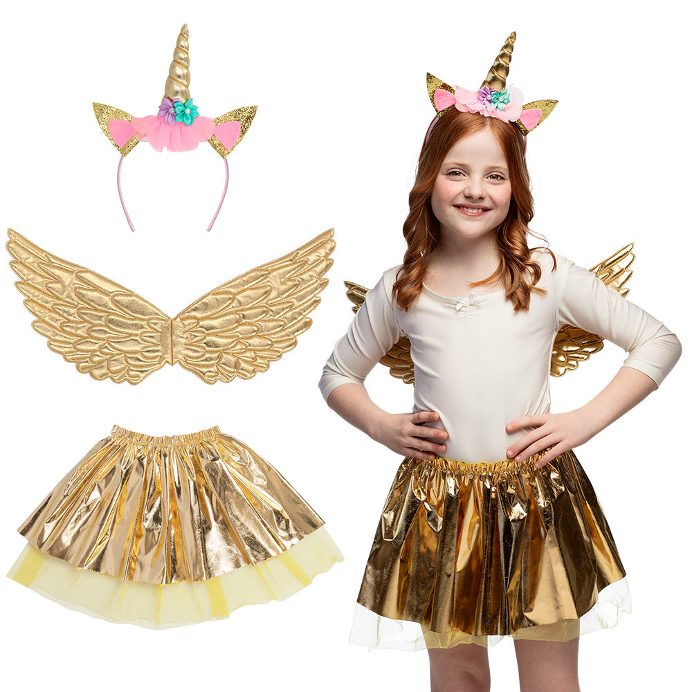 Unicorn Fairy Set -(Tiara, Wings and Tutu) Gold