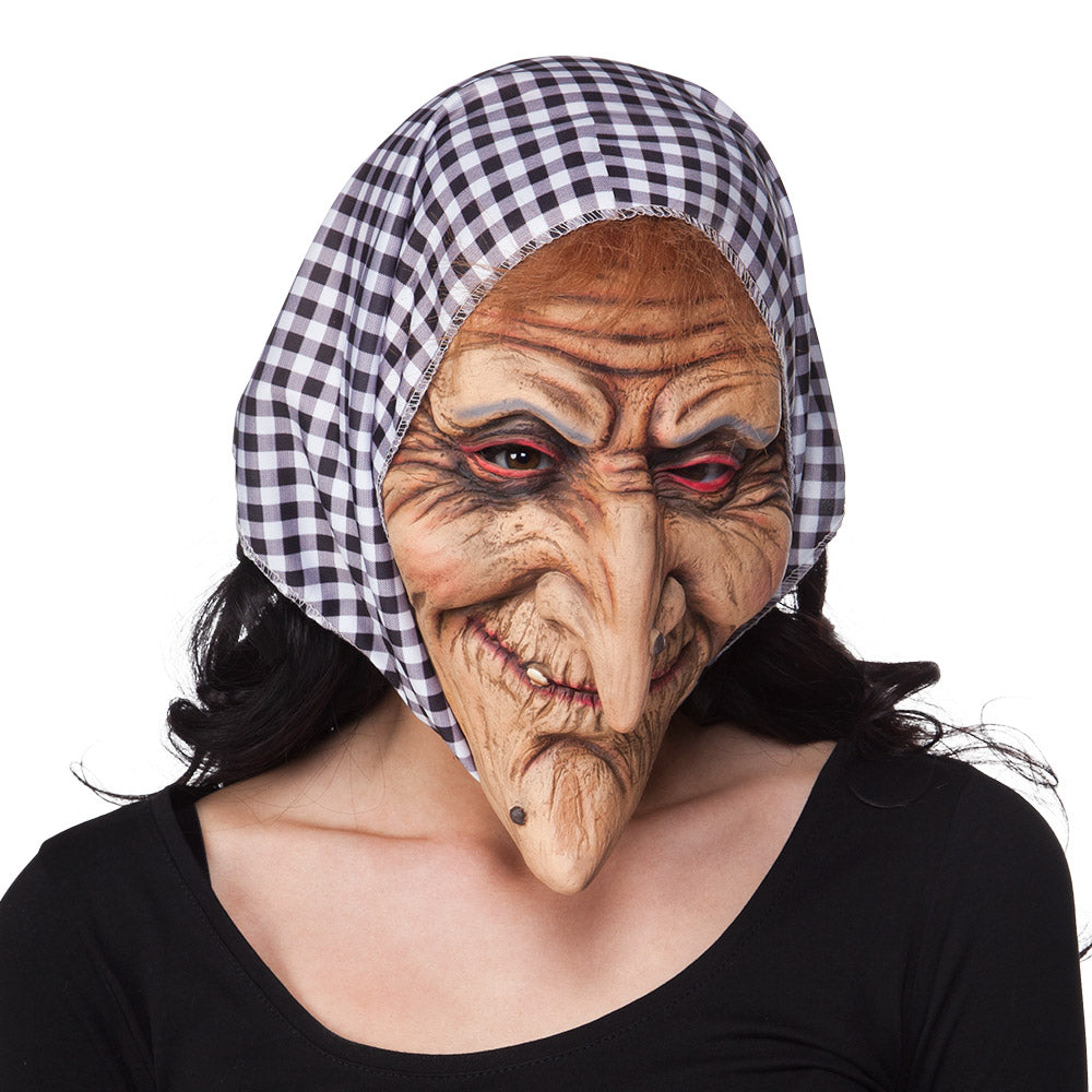 Witch with hood black/white Latex face mask